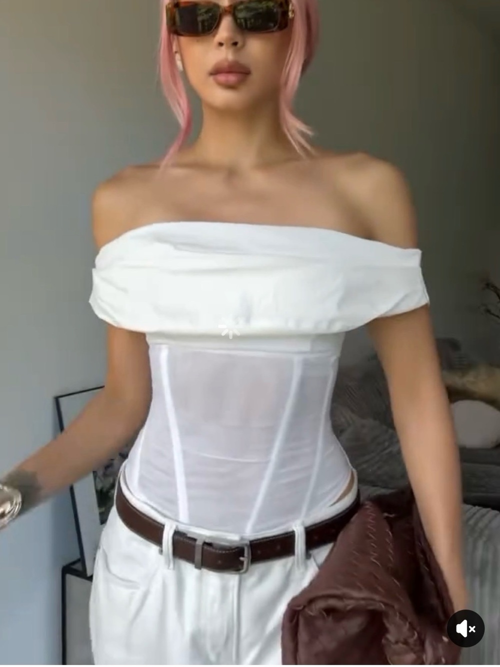 TA3 Poplin Off Shoulder Corset Top White NWT Viral (SMALL)